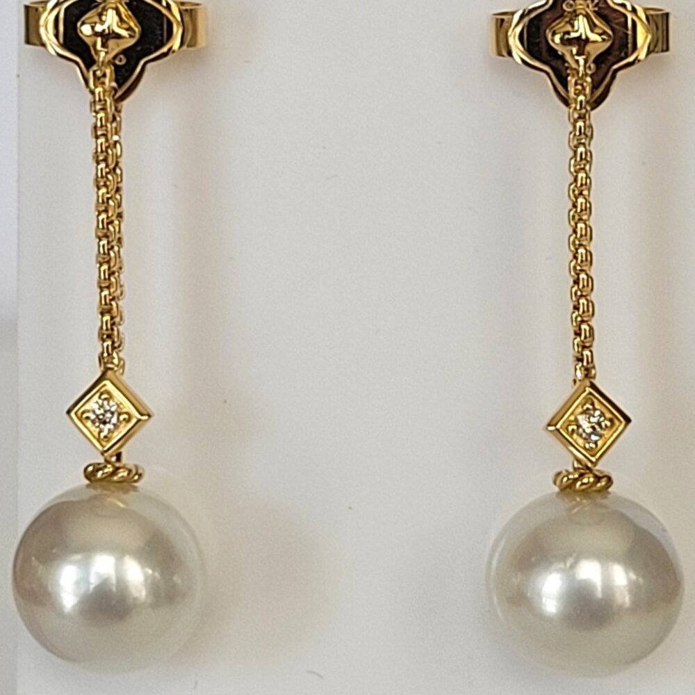 David Yurman 18K Gold Cultured South Sea Pearl & Diamond Drop Earrings